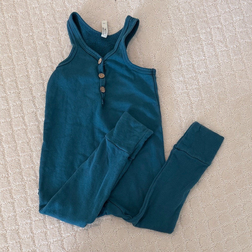 Kids tank Romper in peacock (teal) with Buttons